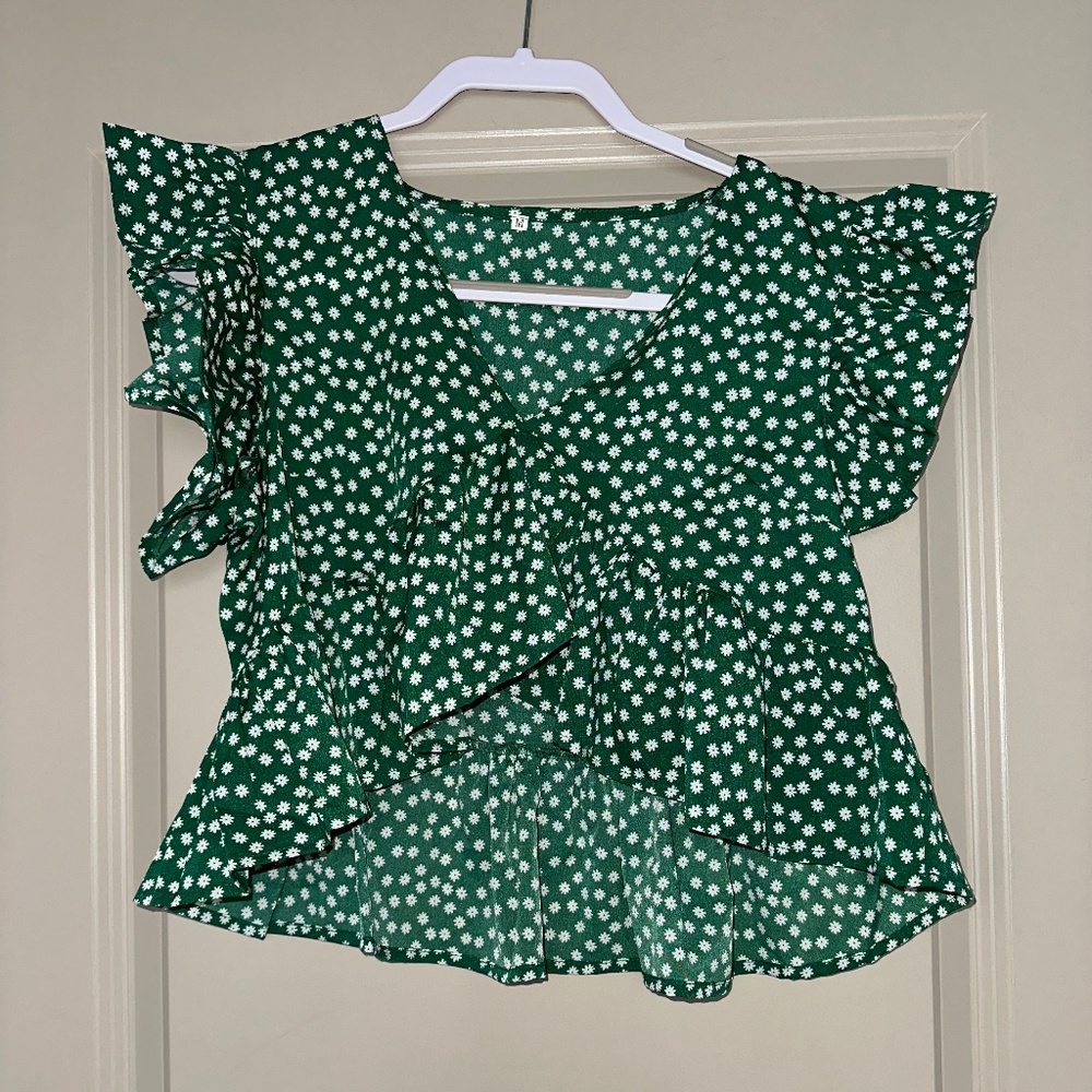 Green with Mini White Flowers Crop Top